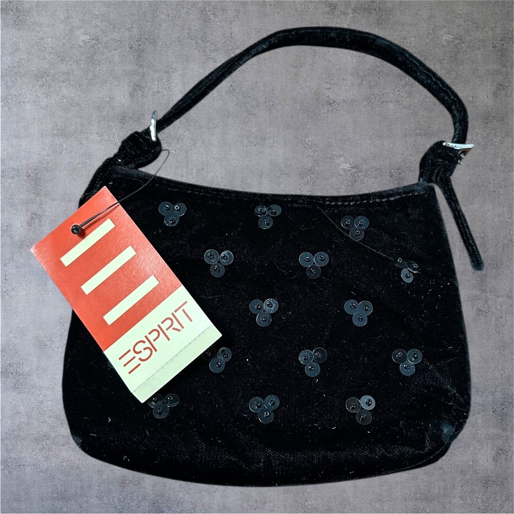 Esprit‎ Sequin Velvet Mini Hand Bag Womens Small Black NWT Y2K Toot Sweet